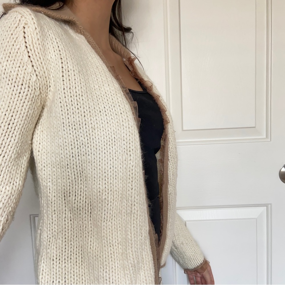 Cream Cardigan with Brown Ruffle - Picture 4 of 12